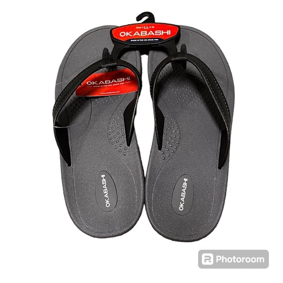 Okabashi Men’s Voyager Flip Flops Gray Black LL 9-10 NEW USA Arch Support - Picture 2 of 5